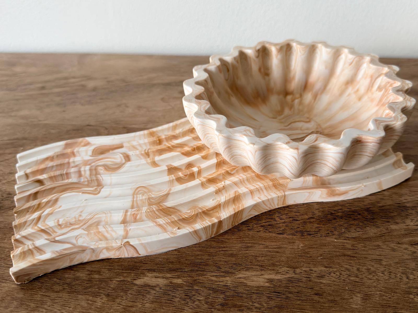 Terra Bowl & Ripple Tray Set – Handmade Jesmonite Jewelry Organizer